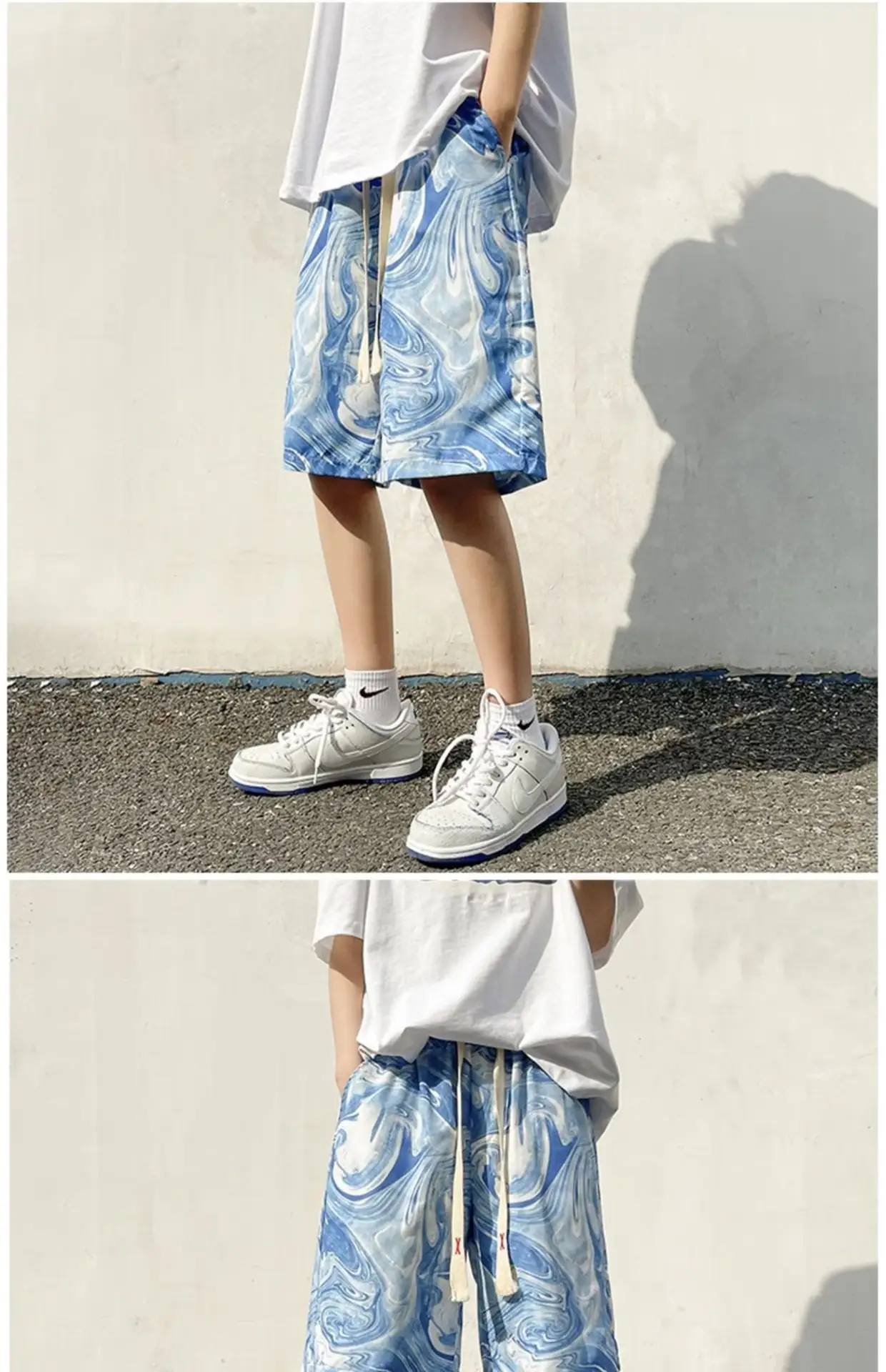 Men's Blue Wave Tie-Dyed Ice Silk Shorts — feature 9