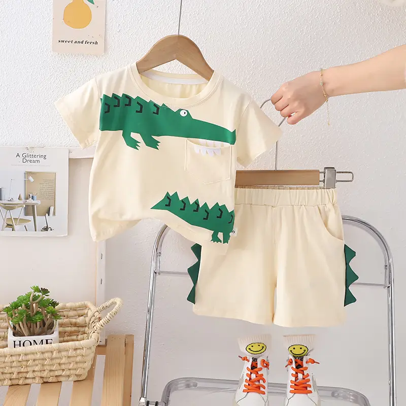 Boys Cotton Shorts Set Cream Summer One Year — feature 2