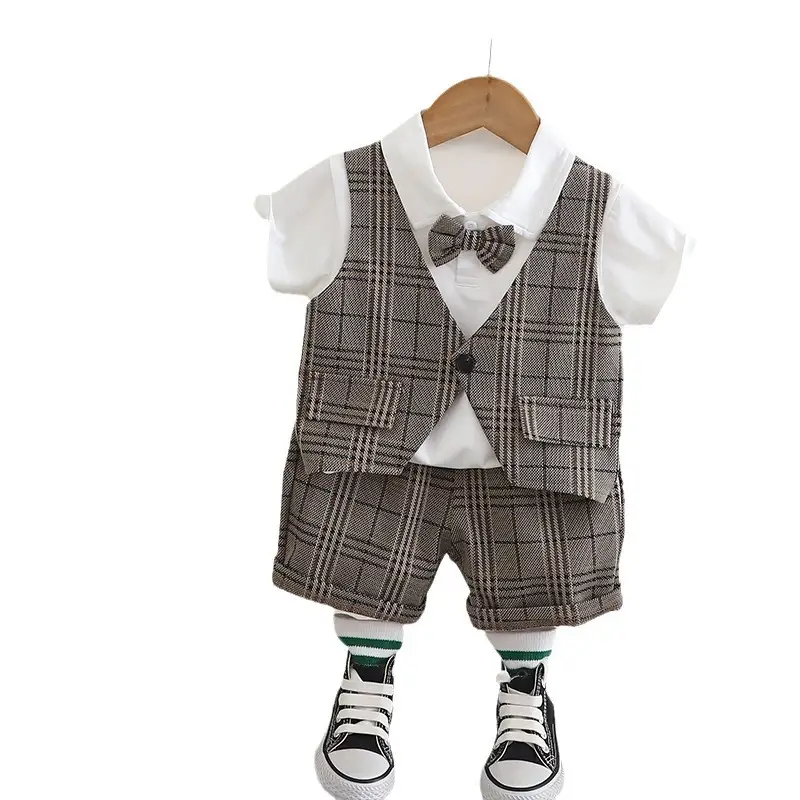 Children's Plaid Cotton Suit Set Summer Boys Girls - Image 7