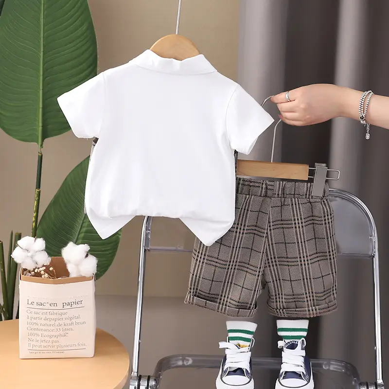 Children's Plaid Cotton Suit Set Summer Boys Girls — feature 4