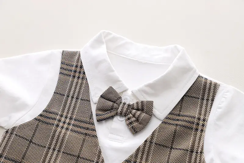 Children's Plaid Cotton Suit Set Summer Boys Girls — feature 5