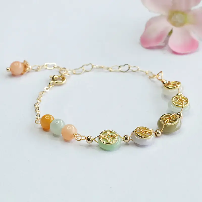 Guan Yu Jade Copper Coin Peace Bracelet - Image 2