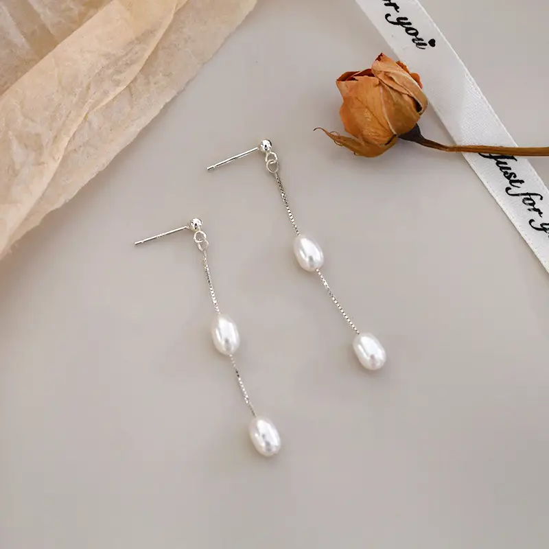 Rachel's Pearl Earrings 925 Sterling Silver Long Dangle - Image 3