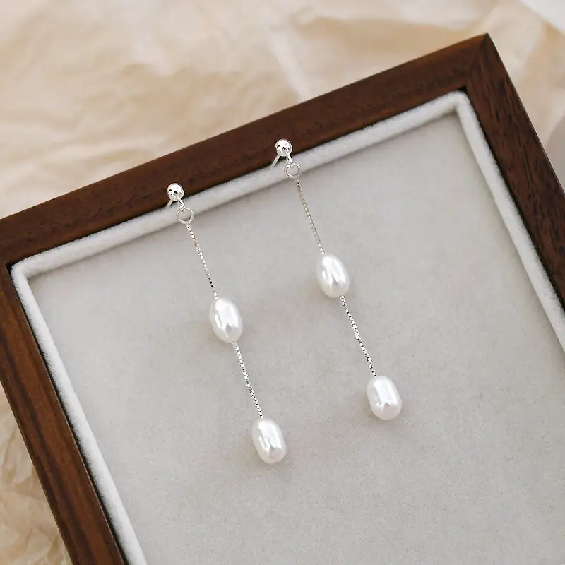 Rachel's Pearl Earrings 925 Sterling Silver Long Dangle - Image 4