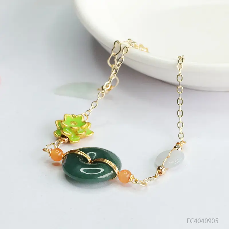Jade Bracelet Blue Horizontal Safety Buckle Green Jade Bead - Image 5