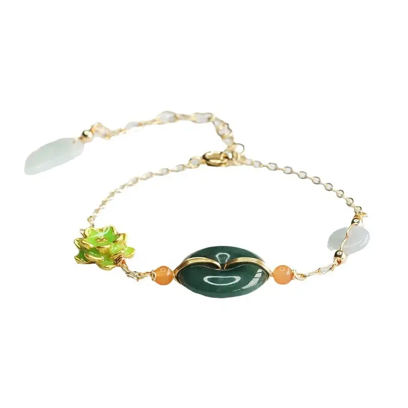 Jade Bracelet Blue Horizontal Safety Buckle Green Jade Bead - Image 6