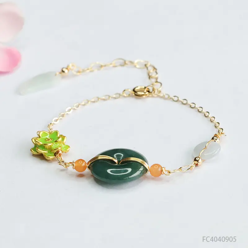 Jade Bracelet Blue Horizontal Safety Buckle Green Jade Bead — feature 4