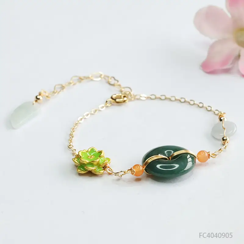 Jade Bracelet Blue Horizontal Safety Buckle Green Jade Bead — feature 5