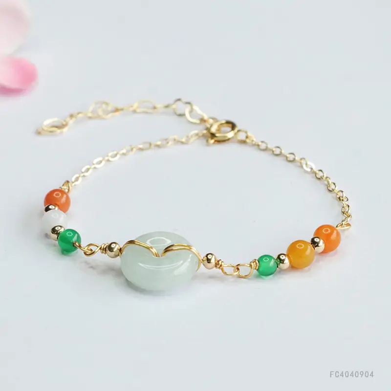 Jade Peace Pendant Bracelet with Green & Orange Beads - Image 3