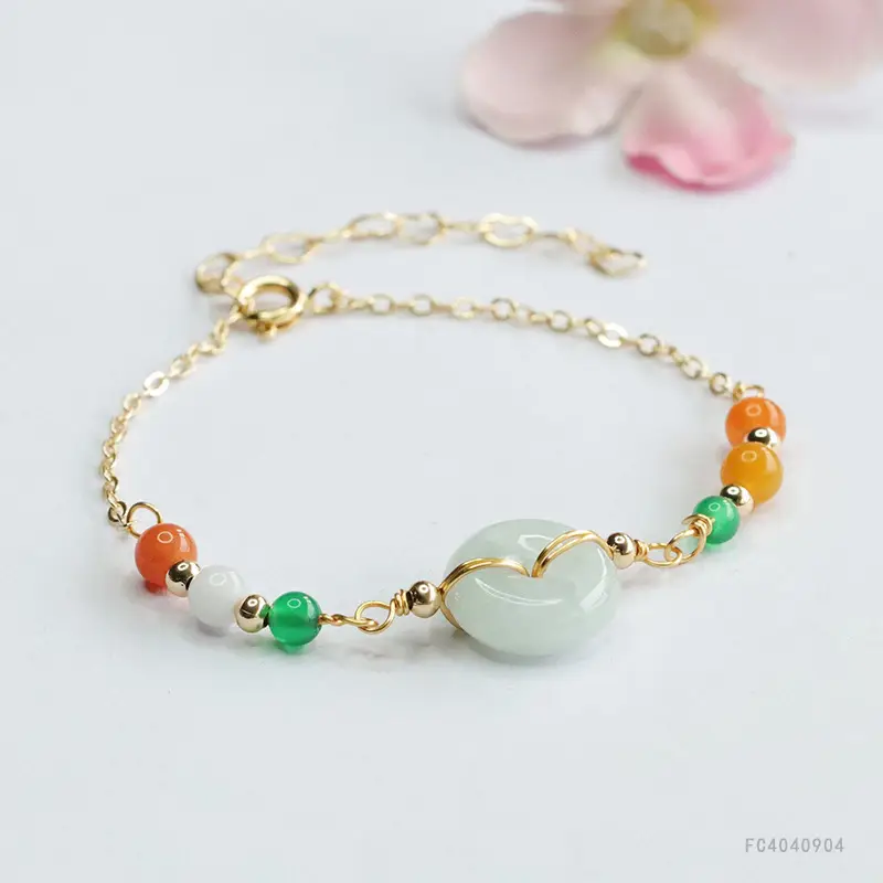 Jade Peace Pendant Bracelet with Green & Orange Beads - Image 4