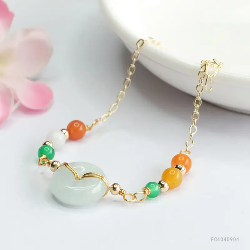Jade Peace Pendant Bracelet with Green & Orange Beads - Image 5