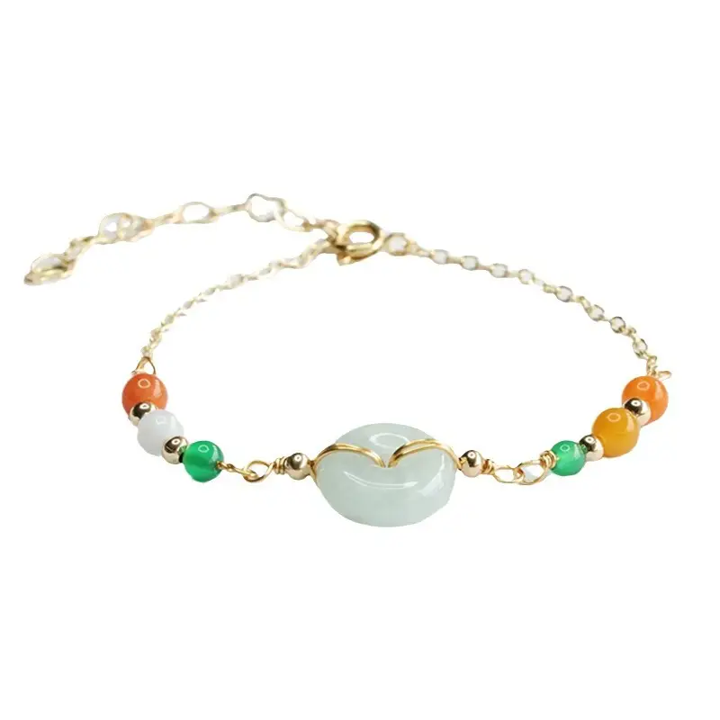 Jade Peace Pendant Bracelet with Green & Orange Beads - Image 6