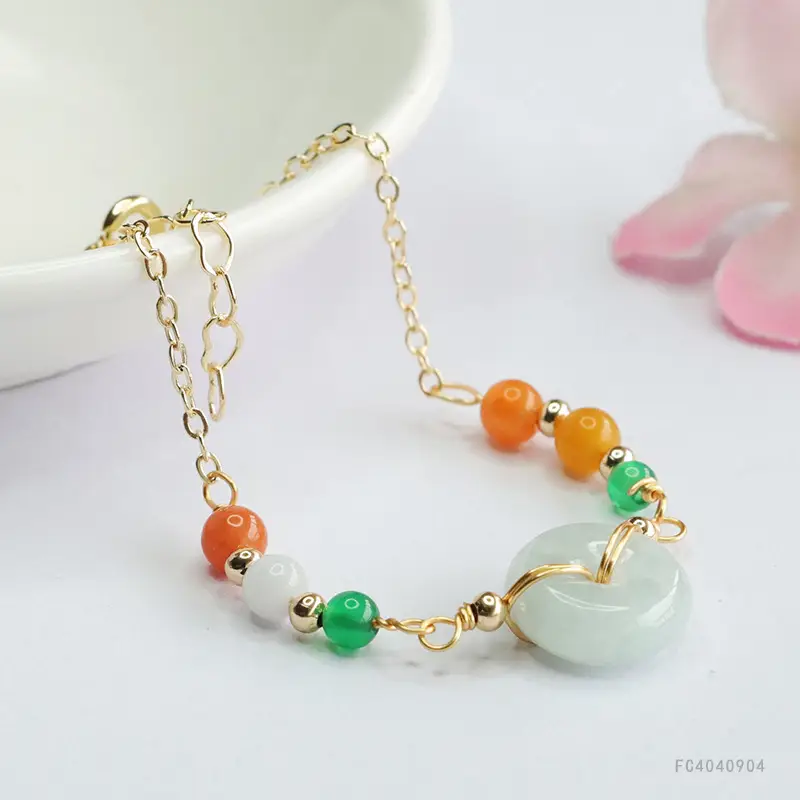 Jade Peace Pendant Bracelet with Green & Orange Beads — feature 9