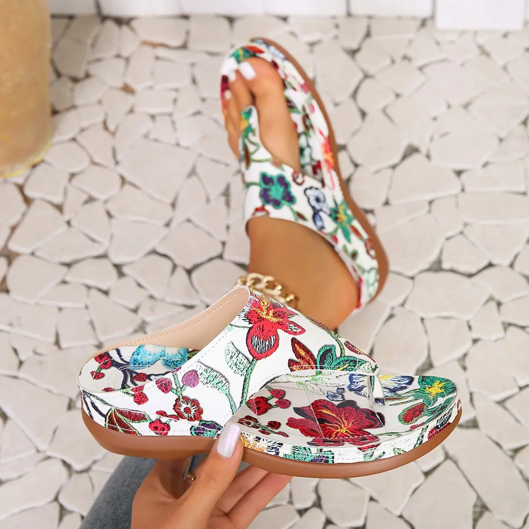 Summer New Cross-border Large Size Sandals and Slippers Wedge Thick Bottom Thong-toe Wedge Flip Flops European and American Fashion Beach Slippers - Image 4