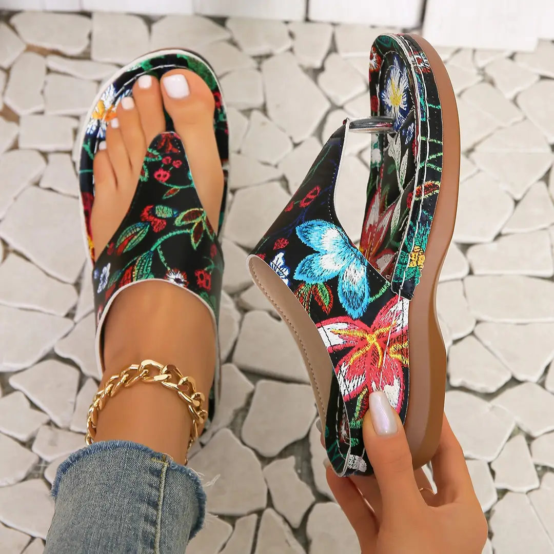 Summer New Cross-border Large Size Sandals and Slippers Wedge Thick Bottom Thong-toe Wedge Flip Flops European and American Fashion Beach Slippers - Image 5