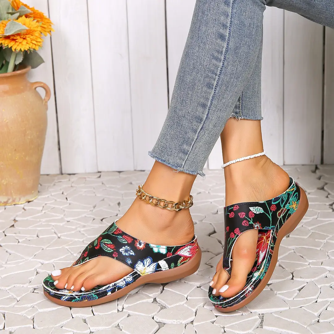 Summer New Cross-border Large Size Sandals and Slippers Wedge Thick Bottom Thong-toe Wedge Flip Flops European and American Fashion Beach Slippers - Image 6