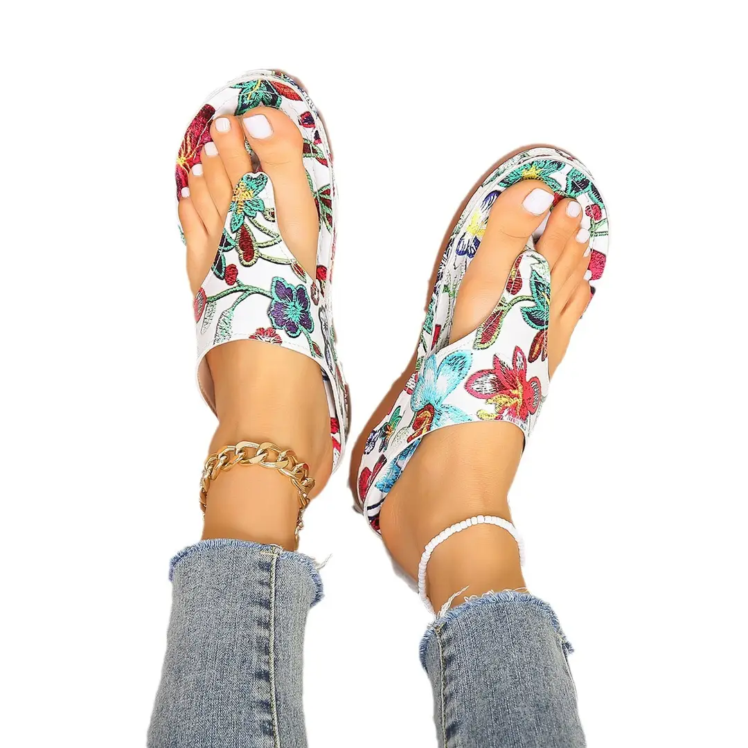 Summer New Cross-border Large Size Sandals and Slippers Wedge Thick Bottom Thong-toe Wedge Flip Flops European and American Fashion Beach Slippers - Image 7