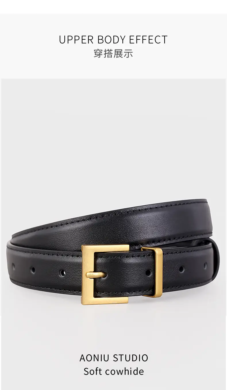 Women's Cowhide Belt with Gold Buckle & Leather Finish — feature 11