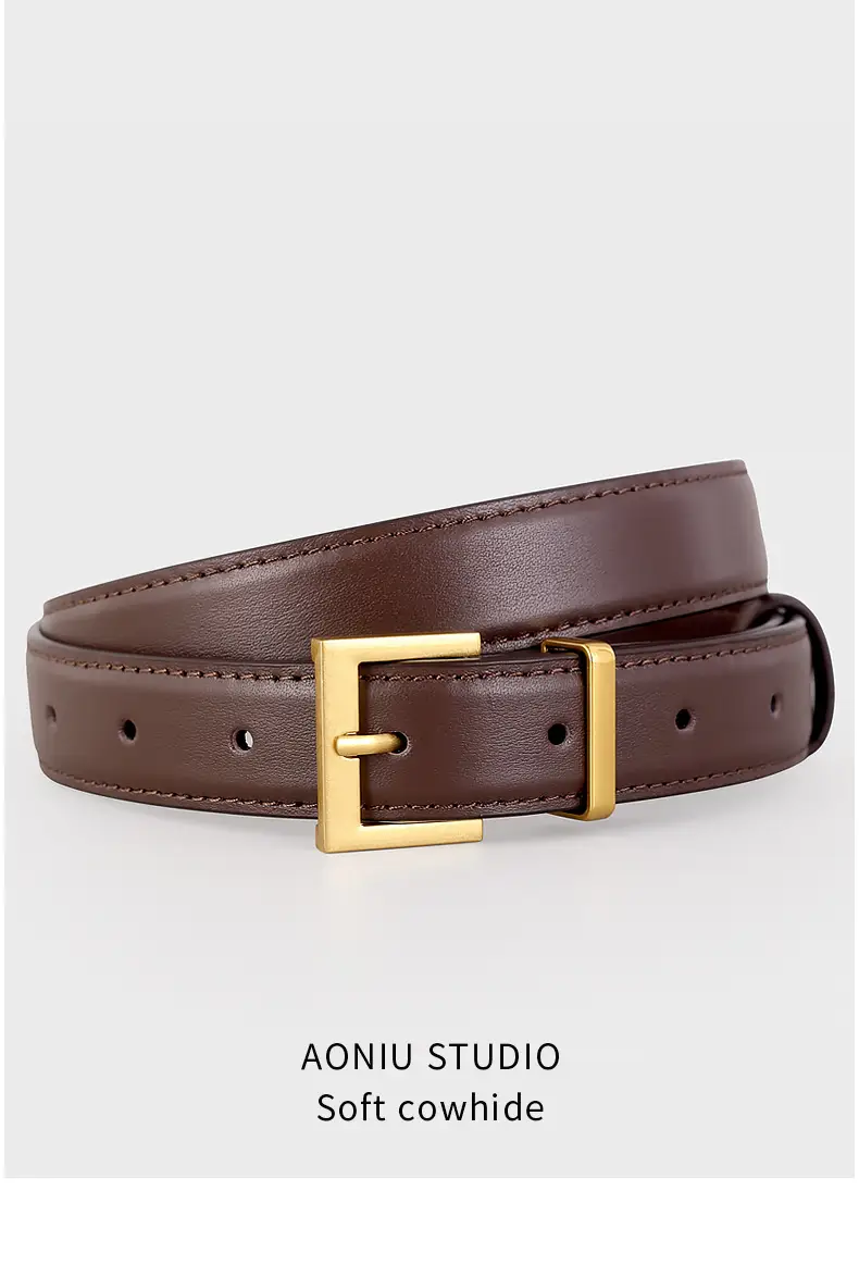 Women's Cowhide Belt with Gold Buckle & Leather Finish — feature 13
