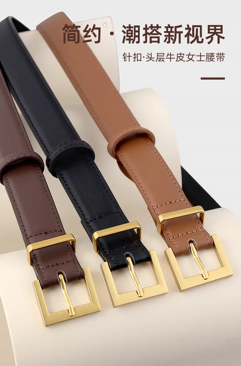 Women's Cowhide Belt with Gold Buckle & Leather Finish — feature 4