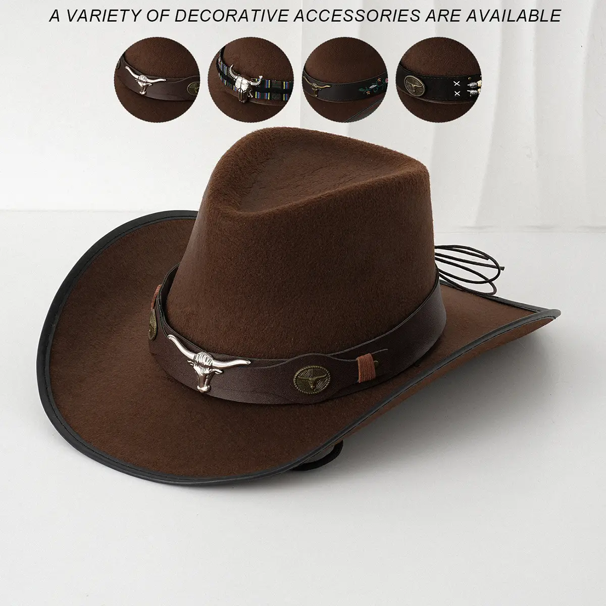 Men's Brown Cowboy Hat with Leather Belt - Image 5