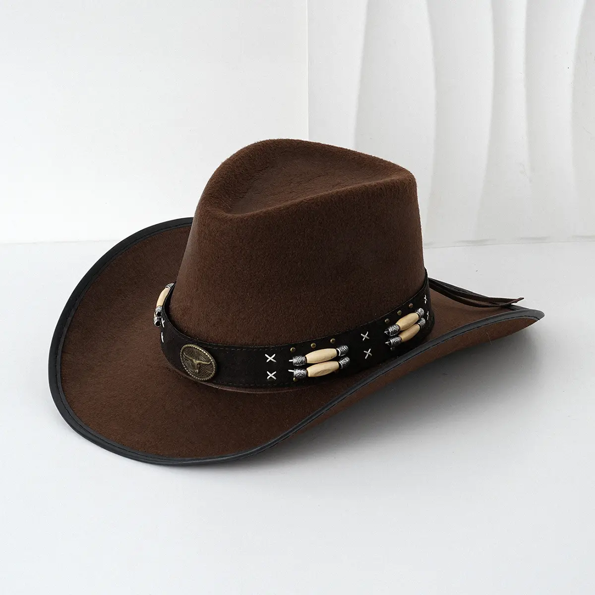 Men's Brown Cowboy Hat with Leather Belt - Image 4