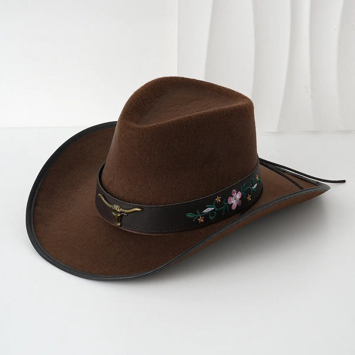 Men's Brown Cowboy Hat with Leather Belt - Image 3
