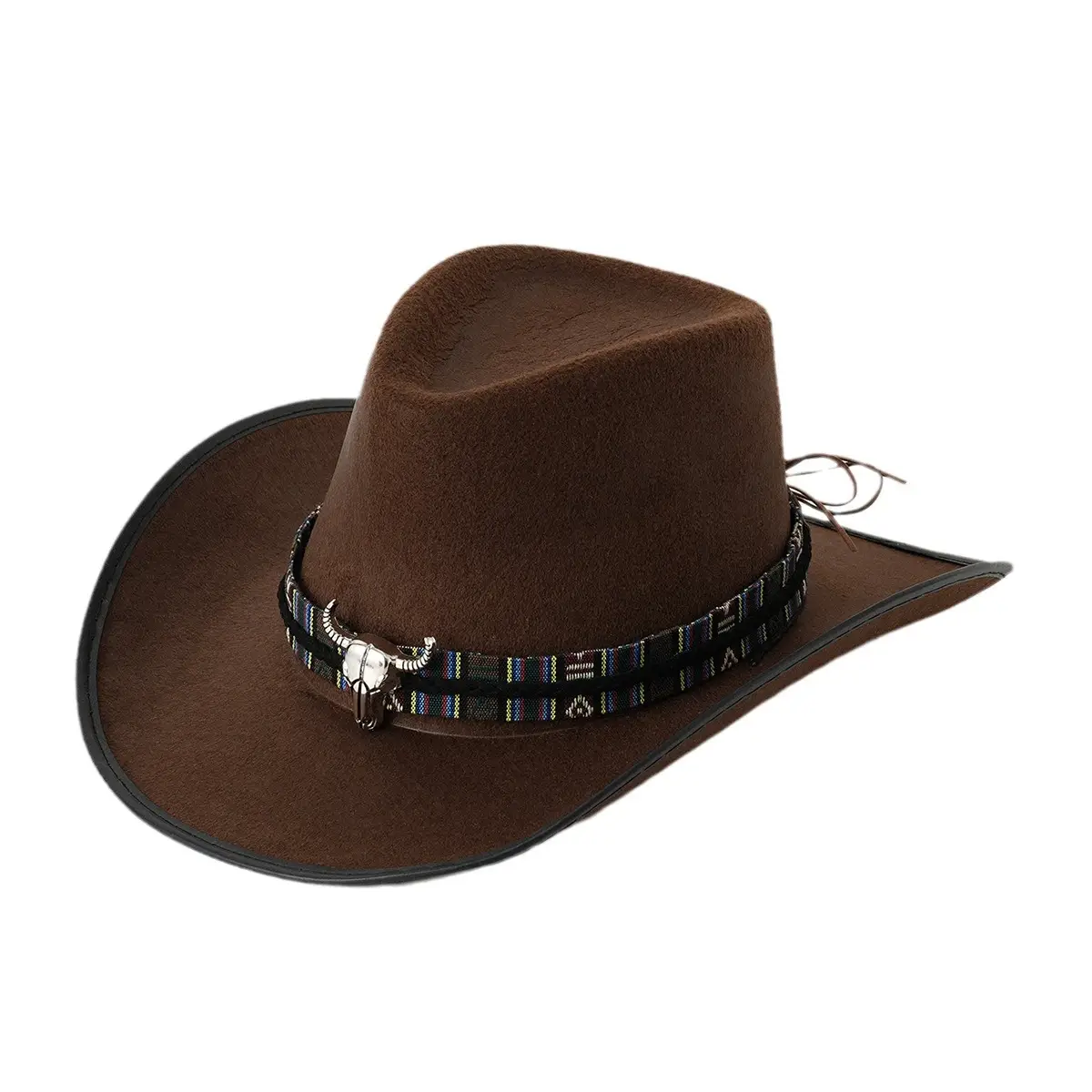 Men's Brown Cowboy Hat with Leather Belt - Image 6