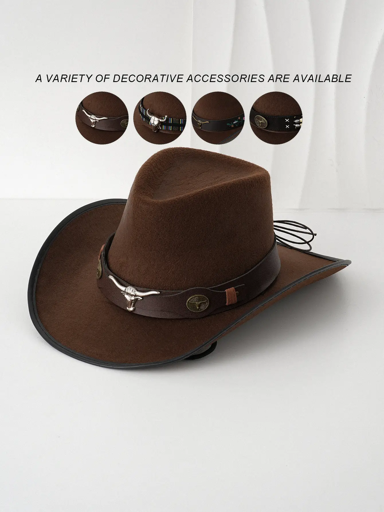 Men's Brown Cowboy Hat with Leather Belt — feature 1