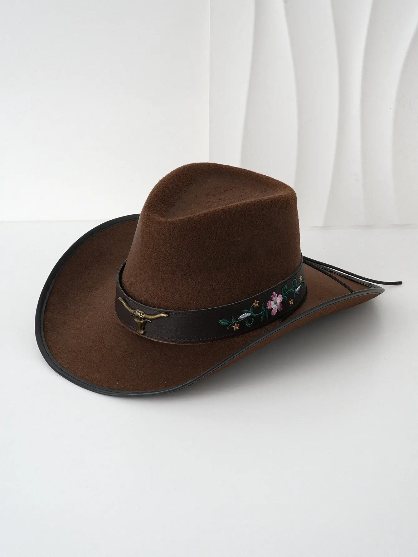 Men's Brown Cowboy Hat with Leather Belt — feature 10