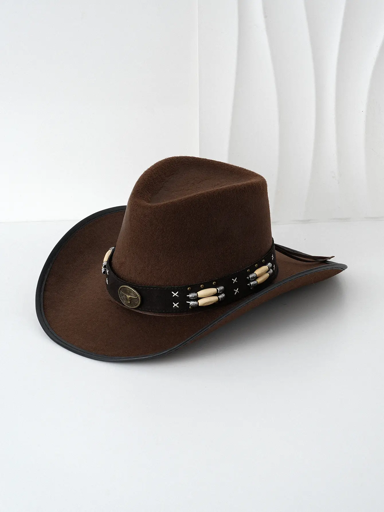 Men's Brown Cowboy Hat with Leather Belt — feature 11