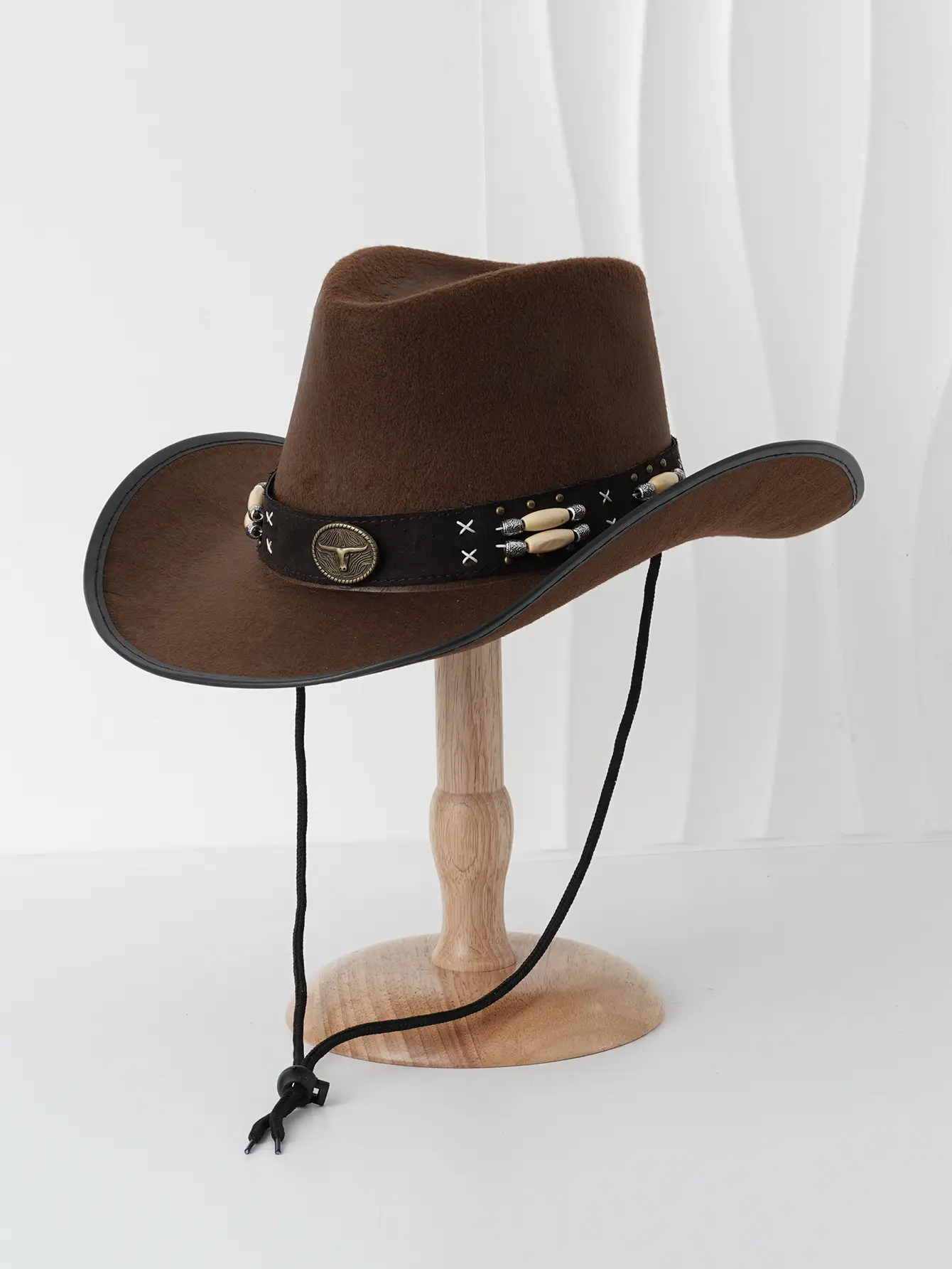 Men's Brown Cowboy Hat with Leather Belt — feature 12