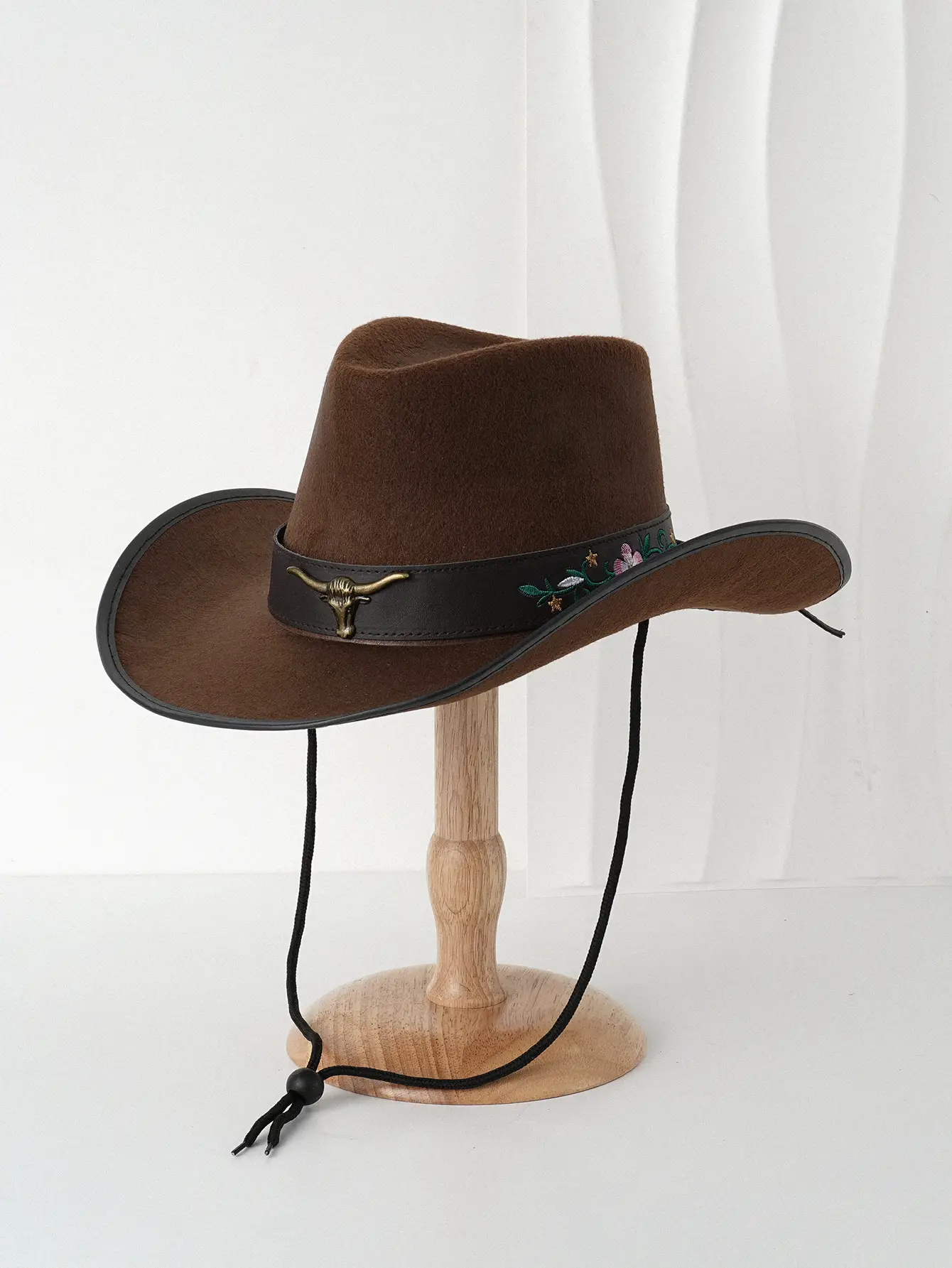 Men's Brown Cowboy Hat with Leather Belt — feature 9