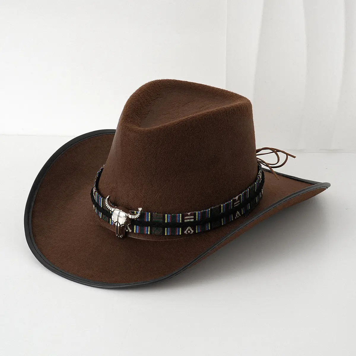 Men's Brown Cowboy Hat with Leather Belt - Image 2