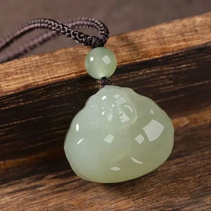 Afghan Jade Hug Buddha Pendant Blue White Big Belly - Image 3