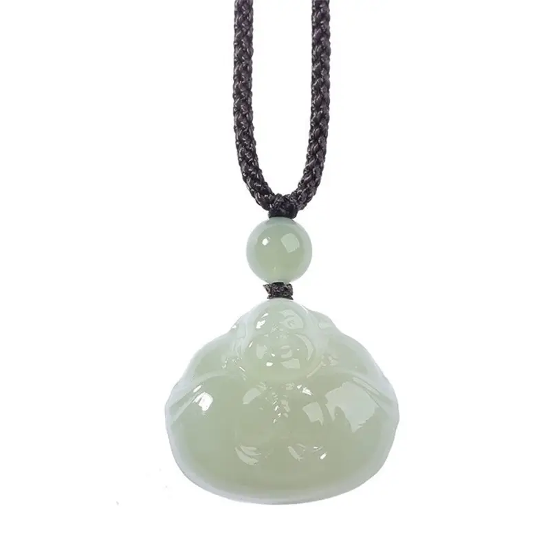 Afghan Jade Hug Buddha Pendant Blue White Big Belly - Image 6
