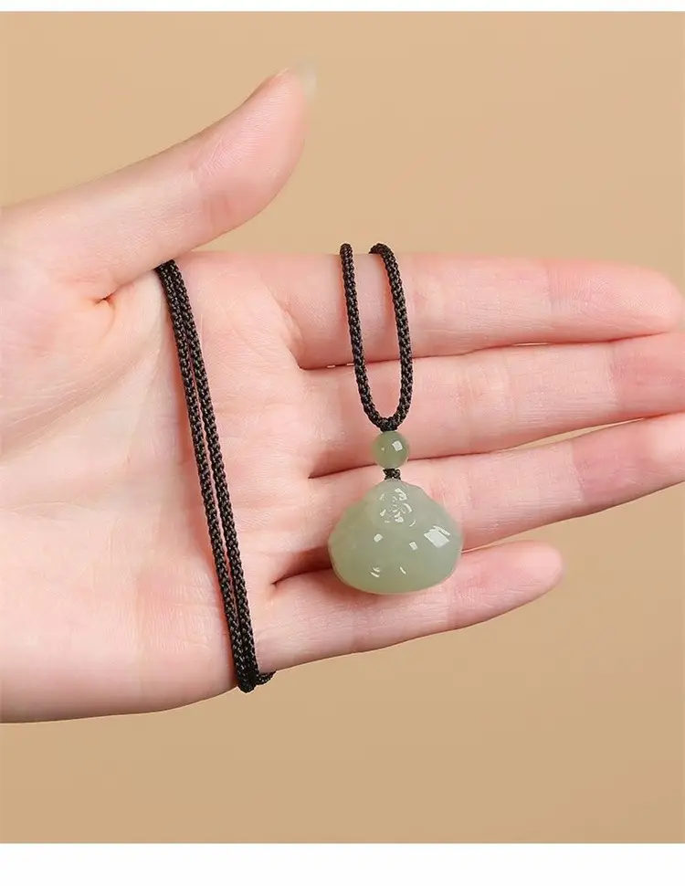 Afghan Jade Hug Buddha Pendant Blue White Big Belly — feature 11