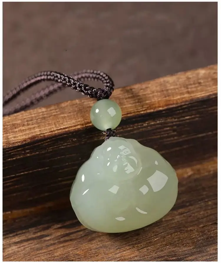 Afghan Jade Hug Buddha Pendant Blue White Big Belly — feature 2