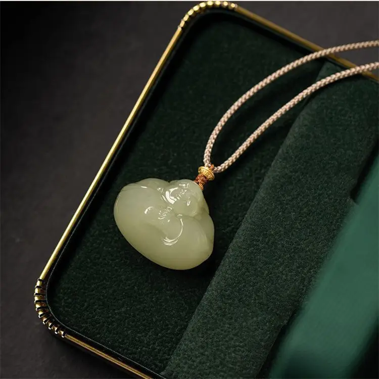 Afghan Jade Hug Buddha Pendant Blue White Big Belly — feature 6