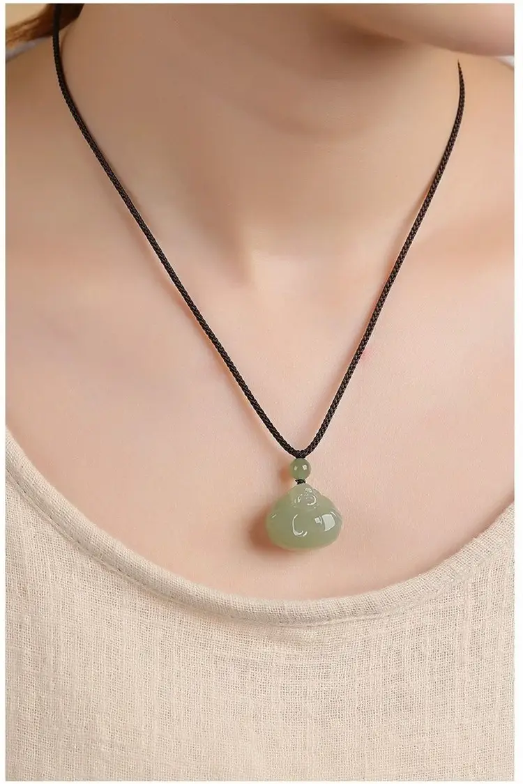 Afghan Jade Hug Buddha Pendant Blue White Big Belly — feature 8