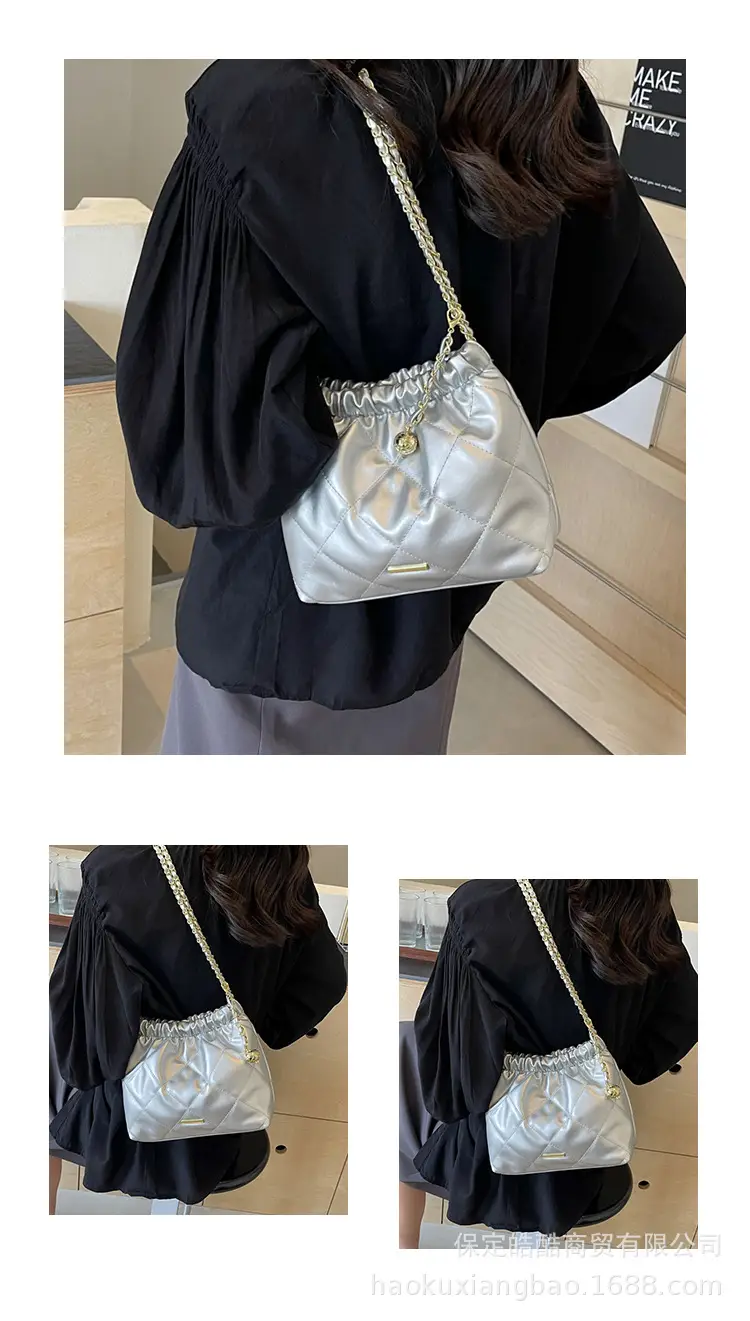 Women Rhomboid Chain Bucket Bag Cream Gold — feature 10