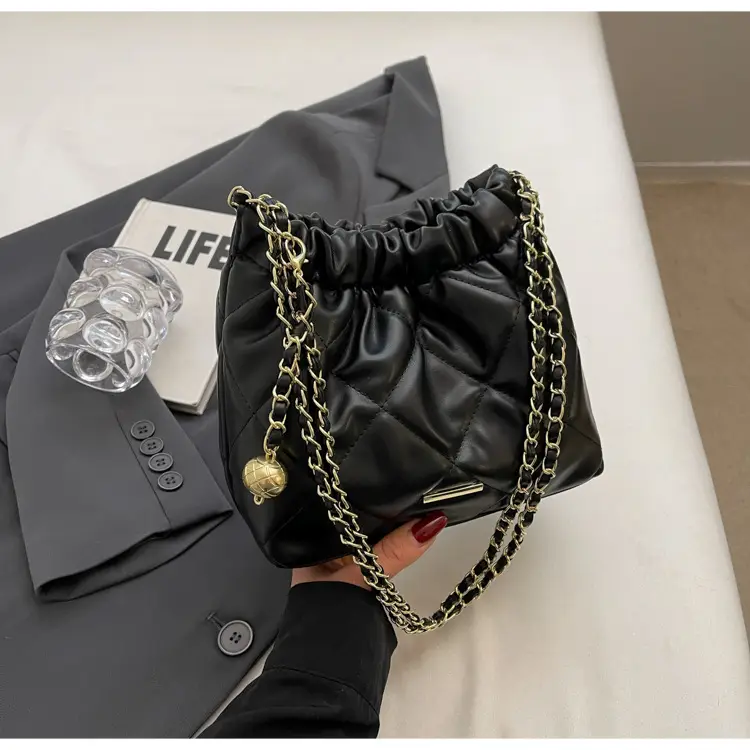 Women Rhomboid Chain Bucket Bag Cream Gold — feature 16