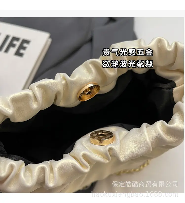 Women Rhomboid Chain Bucket Bag Cream Gold — feature 3