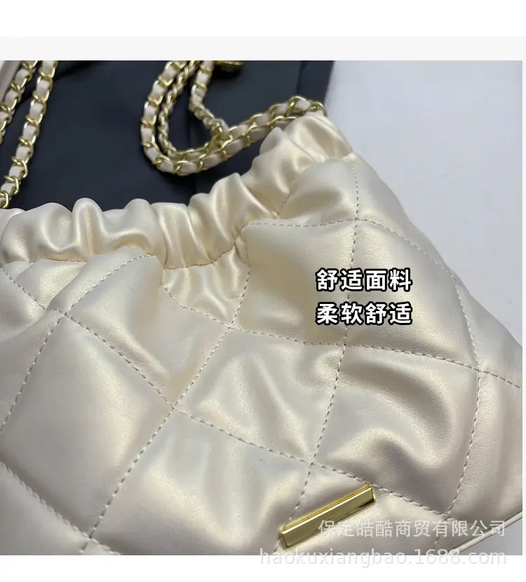 Women Rhomboid Chain Bucket Bag Cream Gold — feature 4