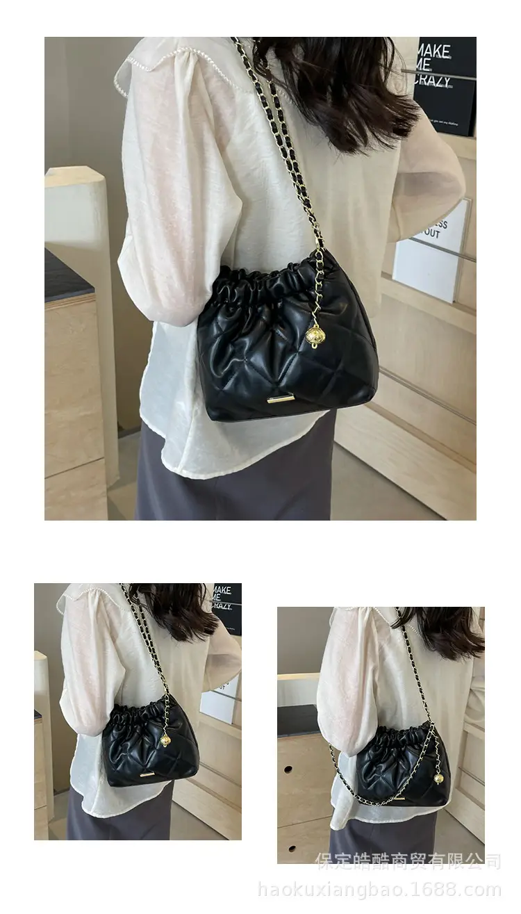 Women Rhomboid Chain Bucket Bag Cream Gold — feature 9