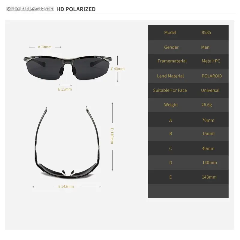 Men Aluminum Rimless Sunglasses Black High-End Outdoor Sports Cycling β feature 10