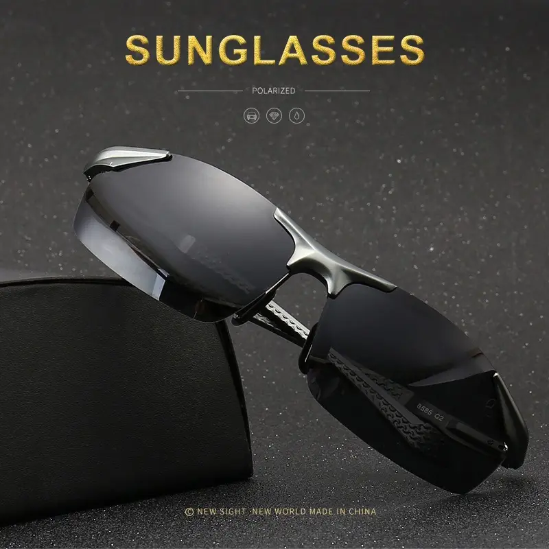 Men Aluminum Rimless Sunglasses Black High-End Outdoor Sports Cycling β feature 6