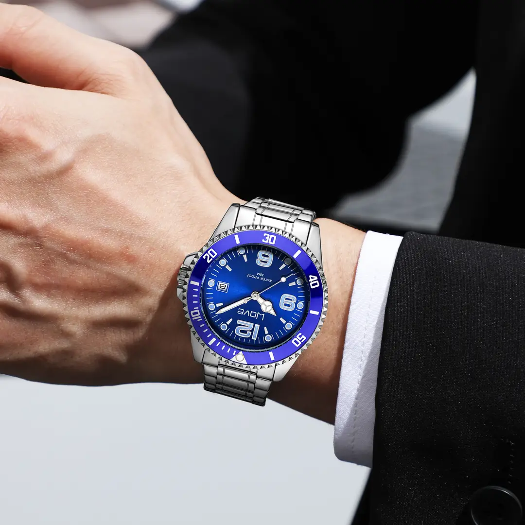 WOVE brand domineering fashion high-end light luxury business automatic quartz steel band digital green water ghost men's wrist watch — feature 11