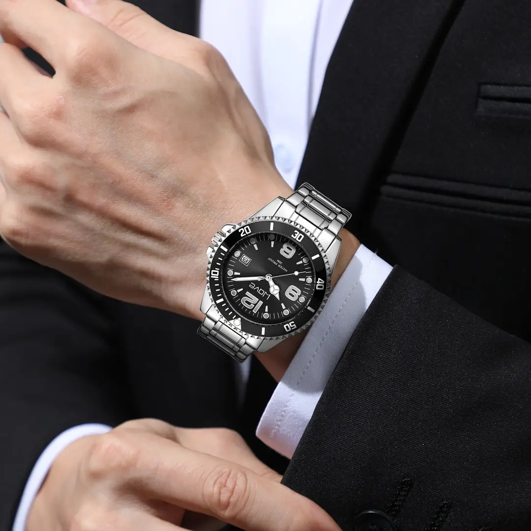 WOVE brand domineering fashion high-end light luxury business automatic quartz steel band digital green water ghost men's wrist watch — feature 12