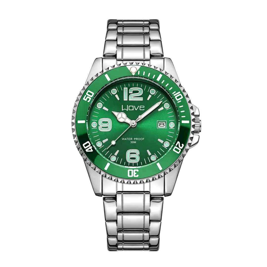 WOVE brand domineering fashion high-end light luxury business automatic quartz steel band digital green water ghost men's wrist watch — feature 13